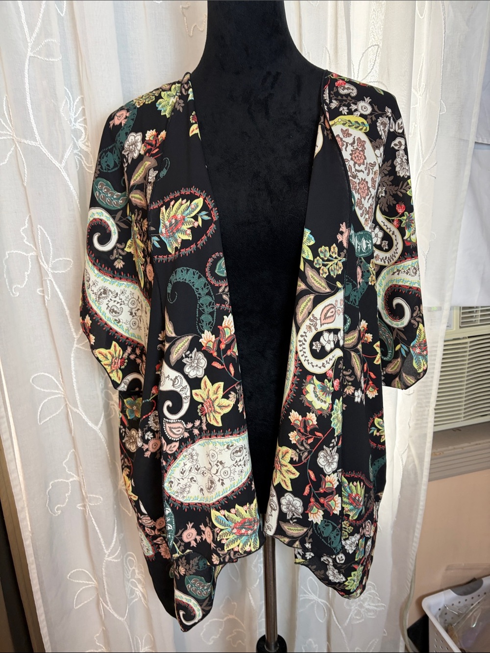 I Josh Black Paisley Floral Open-Front Women's sheer Kimono Jacket /cover up